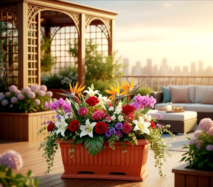 گلدان پلاستیکی مستطیل طرح چوب برای تراس و حیاط