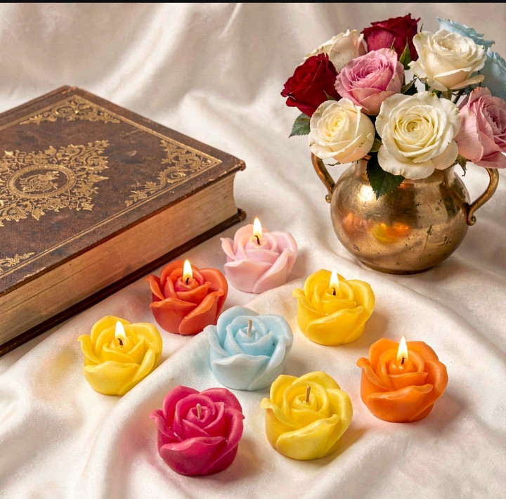 شمع تزیینی گل رز الوان عطرین برای هدیه و دکور