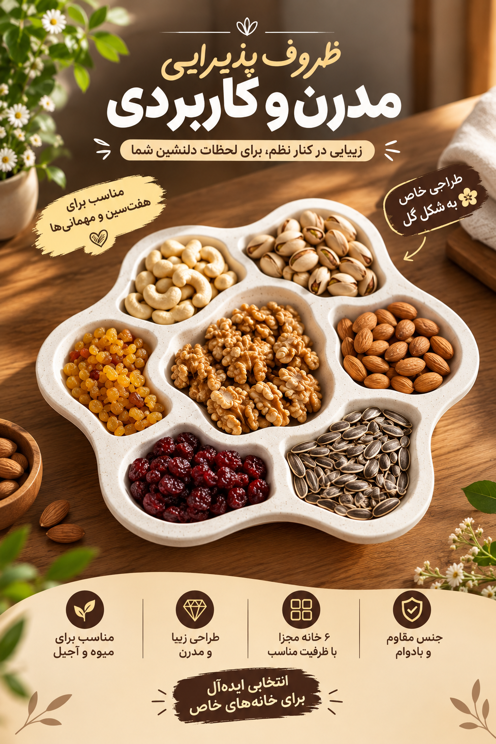 ظرف پذیرایی چند خانه طرح گل