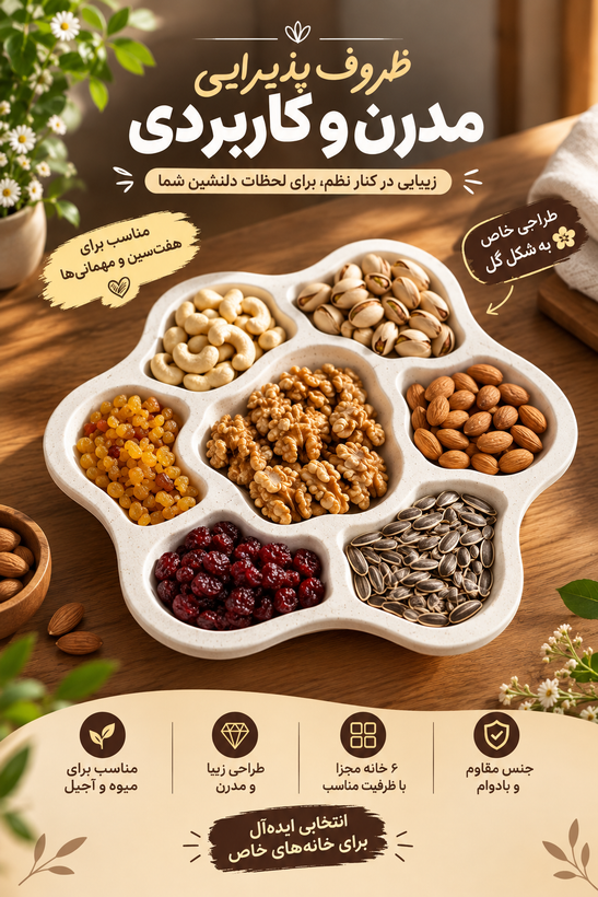 ظرف پذیرایی چند خانه طرح گل